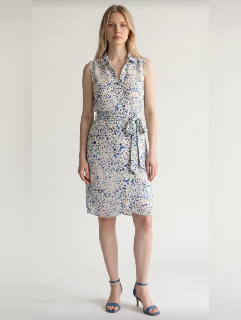 NWOT! THE LIMITED! WHITE W/BLUE & GREEN, CHIFFON BELTED TIE WAIST DRESS! SZ 14